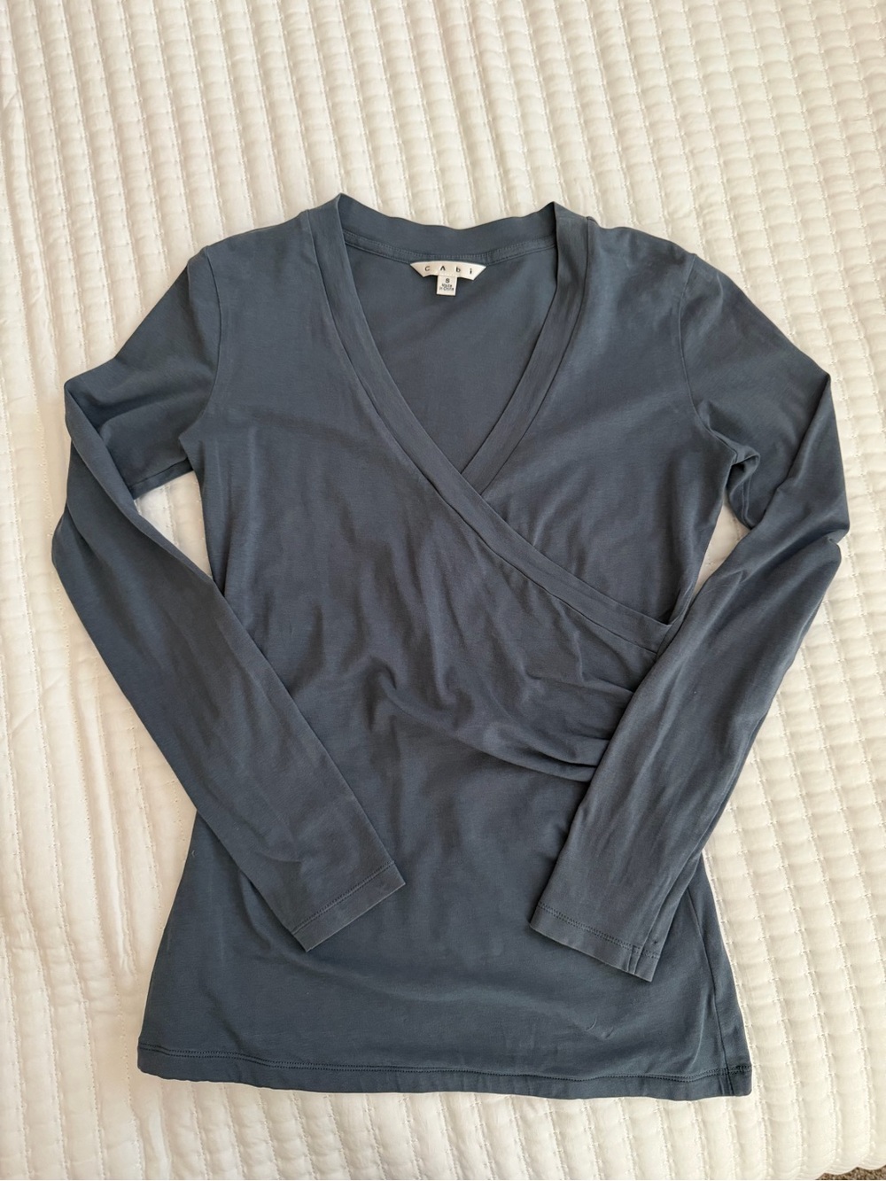 CAbi Slate-Blue Surplice Long Sleeve Top